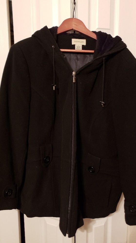 Black wool peacoat with hood